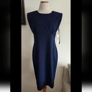 #115 NWT CALVIN KLEIN Women's Navy Blue Cap Sleeve Sheath Dress Size 12